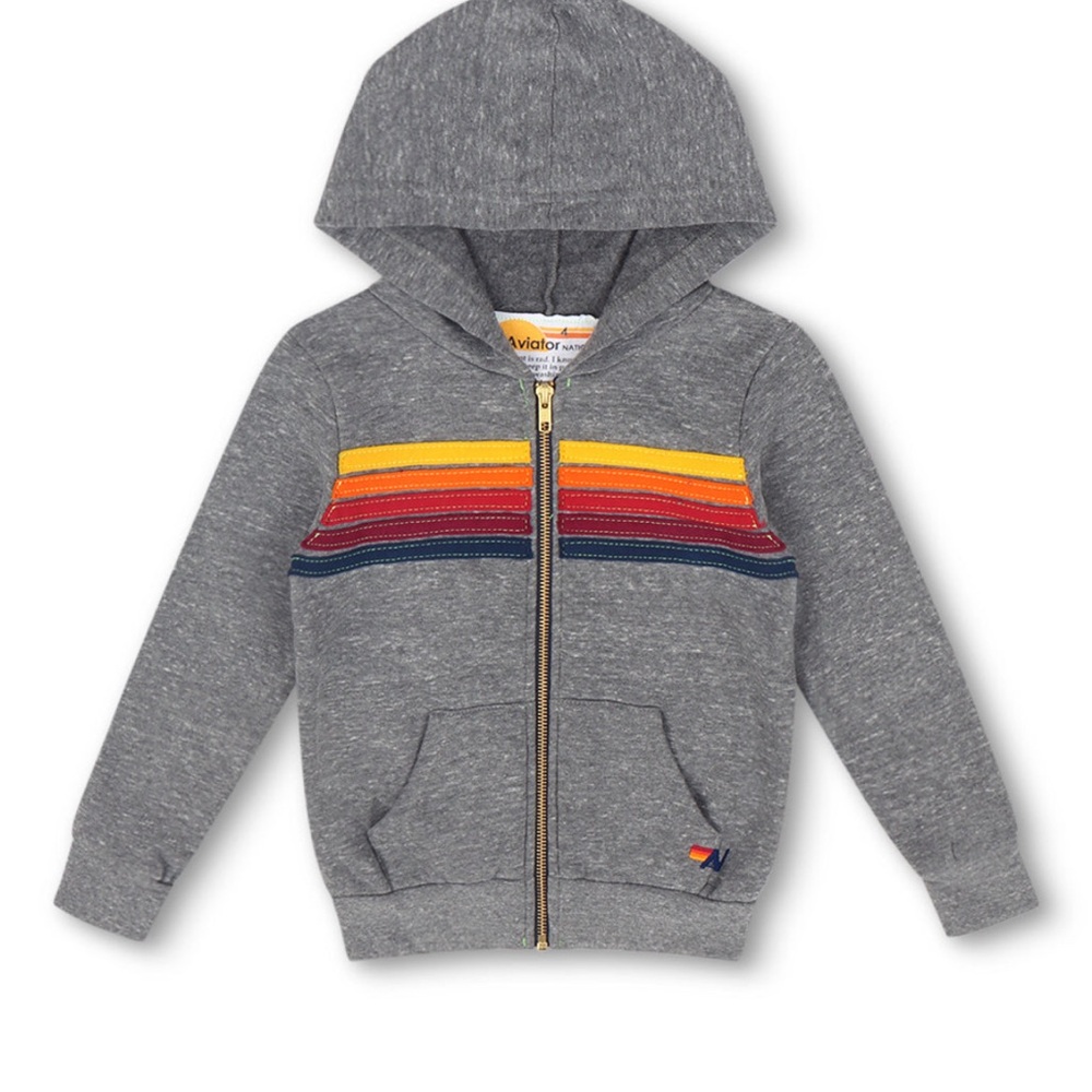 Gray Aviator Nation Kids Hoodie with Rainbow Stripes
